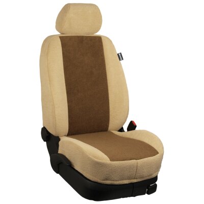 Maßangefertigte Vordersitzbezüge für Wohnmobil mit Agutisitze (mit Gurthalter) :: F92. Frottee Mokka-beige / (20% Aufpreis)