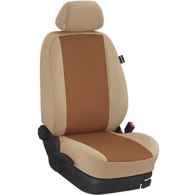 Maßangefertigte Vordersitzbezüge für Wohnmobil mit Agutisitze Lounge (mit Gurthalter) :: 175. Stoff Mokka / Stoff beige